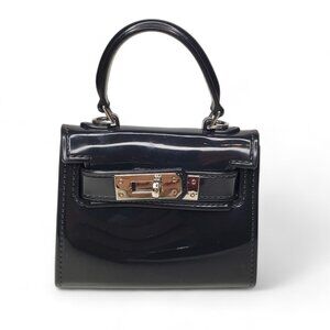 Super Miniature Coin Purse Black EVA Durable Silver Tone Hardware Top Handle